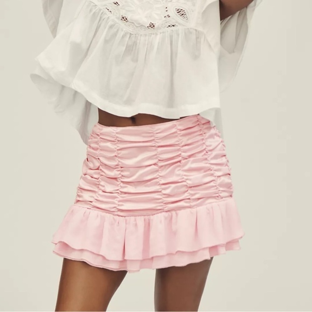 Anthropologie Maeve Satin Chiffon Ruched Mini Skirt **